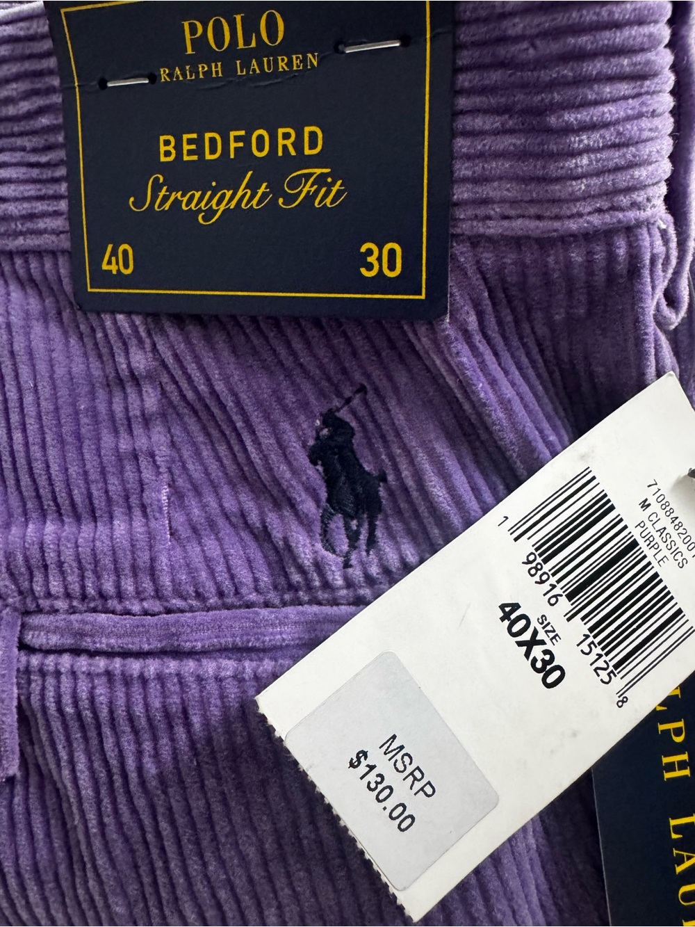 NWT POLO Ralph Lauren Bedford Straight Corduroy 40 x 30 Flat Front Chino Preppy - Picture 10 of 13